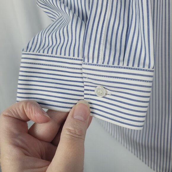 Talbots Wrinkle Resistant Blouse Women's Size 10 Blue & White Stripes 3/4 Sleeve - Picture 7 of 12